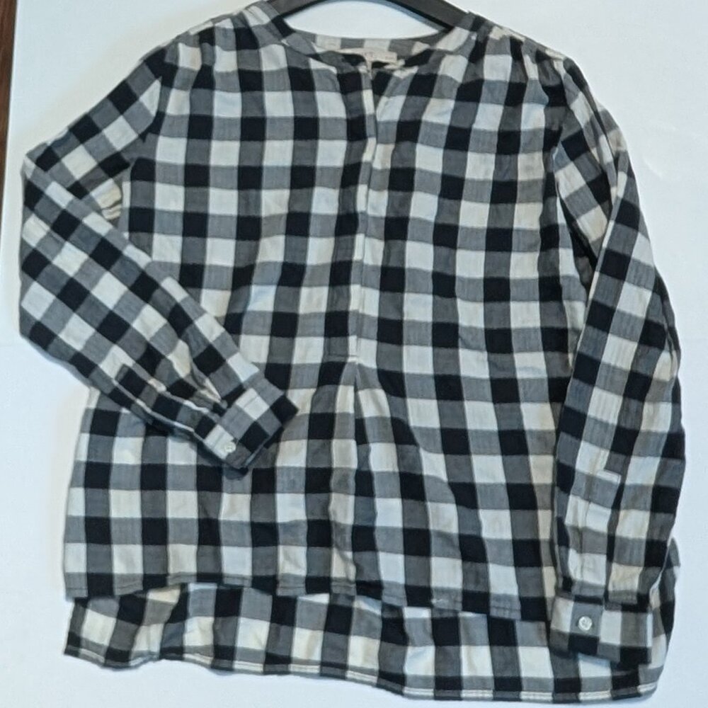 Loft Petites Women's Long Sleeve Lightweight Shirt Black & White Gingham Size SP
